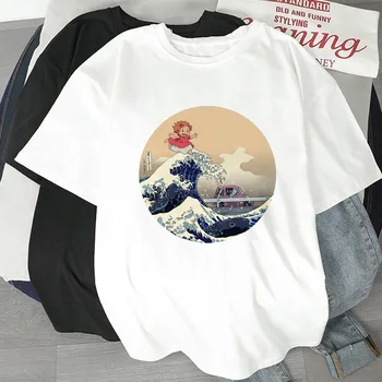 2021 Karštą Vasaros moteriški marškinėliai Hayao Miyazaki anime spausdinti Trišakis 90-ųjų Harajuku Kawaii Mados Balta Hipster marškinėliai
