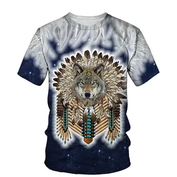 3D Indijos Vilkas Print T-shirt Vyrai 2021 M. Vasarą Naujų O Kaklo trumpomis Rankovėmis Tees Viršūnes Indijos Kultūra Stiliaus Vyrų Drabužiai Atsitiktinis marškinėliai
