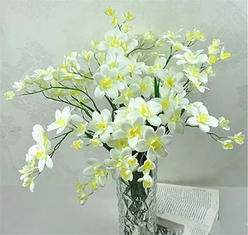 5vnt Dirbtinis Freesia Gėlių su Žalia Lapų 2 stiebų/gabalas Vestuvių Centerpieces Namo Dalis Gėlių Išdėstymas Dalis, 4 Spalvos