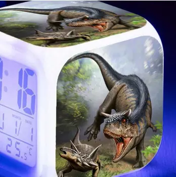 7 Spalvos, Žėrintis Skaitmeninis Laikrodis-Žadintuvas Juros periodo Dinozaurų Vaikai LED Laikrodis-Žadintuvas Kalėdų dovana Daugiafunkcį Naktį Šviesos Watche Laikrodis