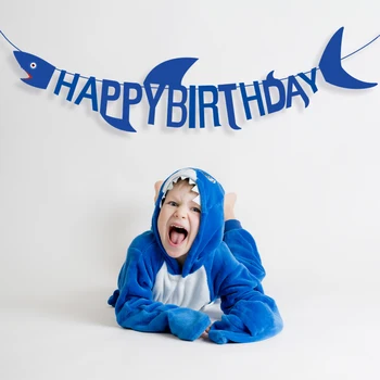 Blue Shark Su Gimtadieniu Reklama Baby Shower Animacinių Filmų Ryklys Šalies Apdaila Sienos Kabo Starta Vaikams Gimtadienio Džiaugtis