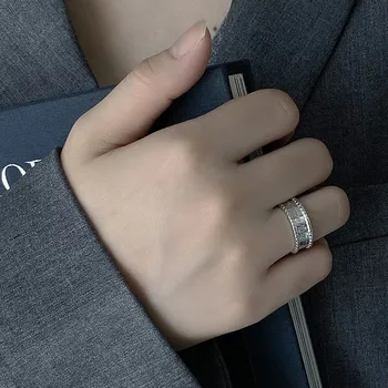 BOCAI Naujas nekilnojamojo kieta S925 gryno sidabro juvelyriniai dirbiniai moterų žiedas retro beldžiasi veido twist plačiai atverti rodomojo piršto žiedą, moterims