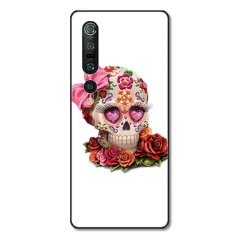 Gėlės kaukolė Telefoną Atveju Xiaomi MI 11 10 9 5g Lite Ultra Pro S Pastaba Juoda Korpuso Dangtelio