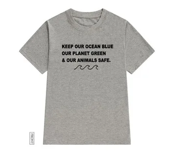 Išlaikyti Mūsų Ocean Blue augalų žaliosios Spausdinti Moterų marškinėlius Medvilnės Atsitiktinis Juokingi marškinėliai Lady Yong Mergina Viršuje Tee 5 Spalvų Lašas Laivas S-688