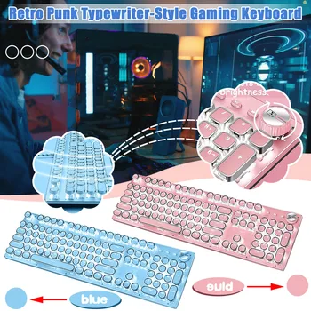 K901 Žaidimų Klaviatūra Retro Punk Mašinėle stiliaus Usb Laidinio Stilingas 104 Klavišą, Rožinė Mėlyna Mechaninė Klaviatūra Desktop Laptop