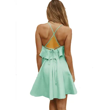 Karšto Pardavimo Naujas Vasaros Suknelė 2021 Mados Moterų Backless Suknelė Su Dirželiais Raukiniai Seksualus-Line Mini Suknelės, Vestidos De Mujer