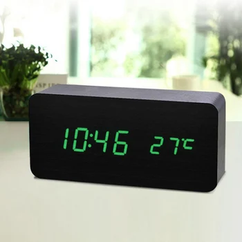 LED Laikrodis-Žadintuvas Medinis Skaitmeninis Temperatūros Elektroninių Garsų Kontrolės Darbalaukio Lentelė Namų QJ888