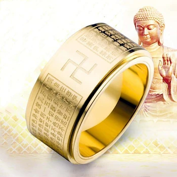 Priedai Titano Plieno Budistų Svastika Papuošalai Pasukti Vyrų ir Moterų Nerūdijančio Plieno Svastika Širdies Sutra Žiedas