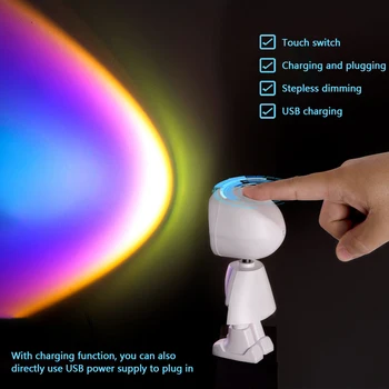 Robotas Dizaino USB Vaivorykštė Saulėlydžio Projektorius Led Naktį Saulės Šviesos Projekcija Lempos, Miegamojo Baras Kavos Parduotuvė Sienų Apdaila