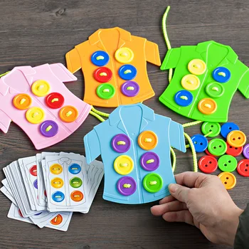 Stalo Žaidimas Vaikams smulkiosios motorikos Įgūdžius Žaislas-Plastikinis Siuvimo Mygtukus Tėvų-vaikų Žaidimas Gyvenimo Mokymas Pagalbos Drabužius Mygtuką