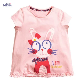 Vaikams iki 2021 m. Vasarą Baby Girl Drabužių Prekės ženklo Atsitiktinis Medvilnė Tee Viršūnes Pink Bunny Spausdinti Raidė T Shirt Vaikams 2-7 Metų 52002