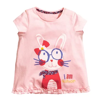 Vaikams iki 2021 m. Vasarą Baby Girl Drabužių Prekės ženklo Atsitiktinis Medvilnė Tee Viršūnes Pink Bunny Spausdinti Raidė T Shirt Vaikams 2-7 Metų 52002
