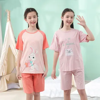 Vasaros Vaikų Berniukų Pižama Rinkiniai Medvilnės Pižamos Paauglių Mergaičių Sleepwear Trumpomis Rankovėmis, Paauglės Drabužius Vaikų Namų Drabužius, Naktiniai Drabužiai