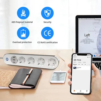 Wifi Smart Power Strip 4 ES Rozetės Kištuką Su 4 USBCharging Uosto Laiko Programėlė Balsas Kontrolės Dirbti Su Alexa 